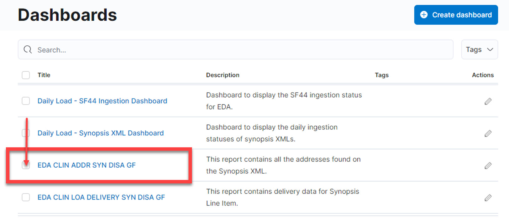 The image provides a preview of the EDA CLIN ADDR SYN DISA GF Date Fields Overview.