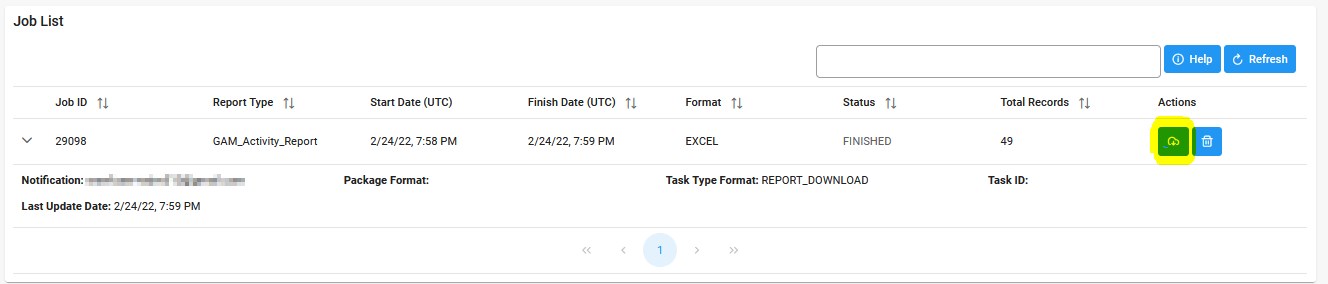 The image provides a preview of the GAM Activation/Deactivation Report Export excel sample Results sample.