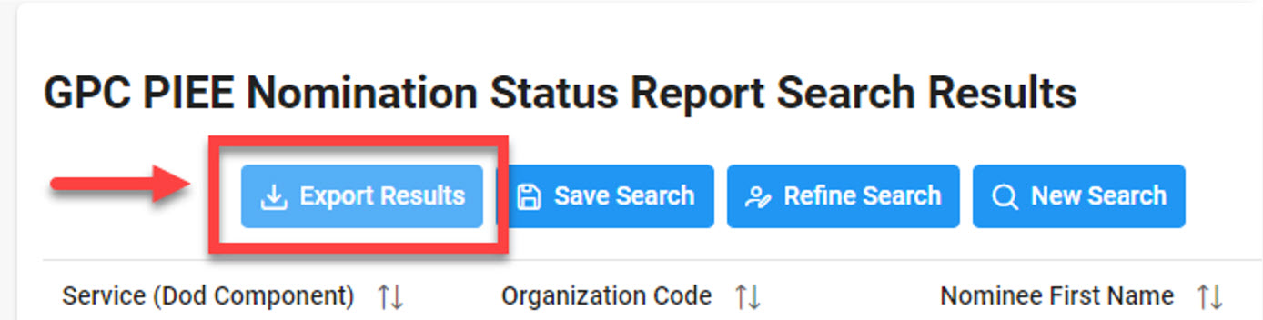The image provides a preview of the JAM Detailed GPC Appointment Status Report Export Results button.