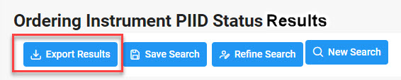 The image provides a preview of the Ordering Instrument PIID Status Results Overview.