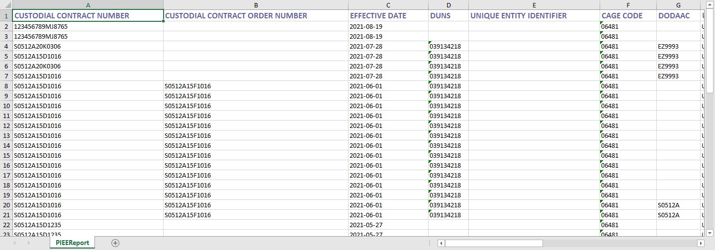 The image provides a preview of the UII GFP Custody Detail Report Export excel sample Results sample.