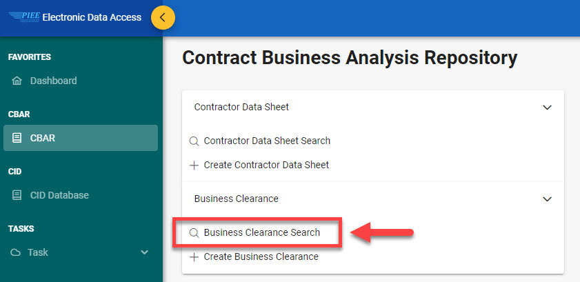 The image provides a preview of the Business Clearance Record Search Results Overview.