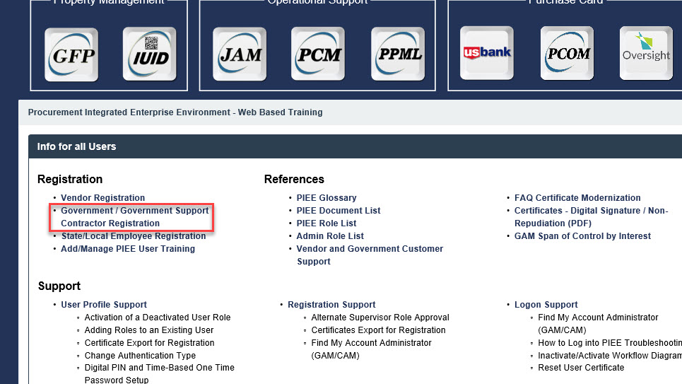 The image provides a preview of the WBT Government / Government Support Contractor Registration Link.