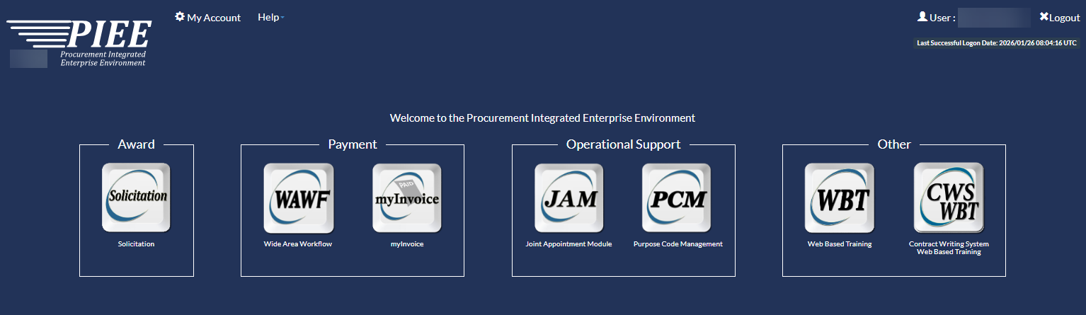 The image provides a preview of Successful login to the PIEE Account.