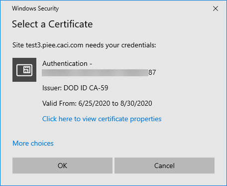 This image displays the Certificate Modal for Smart Card Registration.