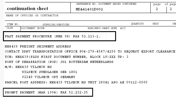 Sample of FAR/DFAR clause on the contract.